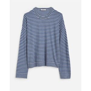 Madewell Merino Wool Silk Blend Blue Striped Crewneck Sweater